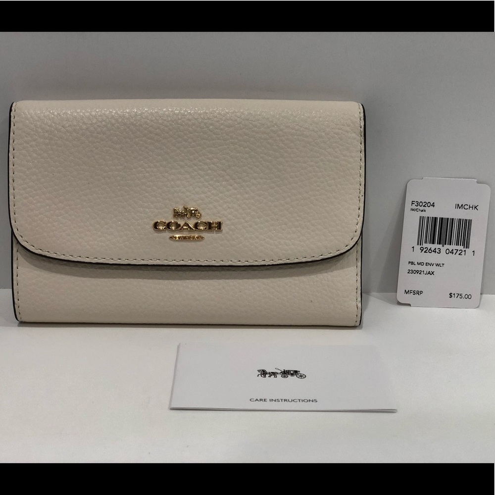 NWT COACH Medium Envelope Wallet Pebble Leather